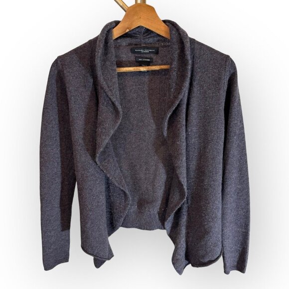 🍌Republic 100% Cashmere Wavy Collar Pinhole Trim Open Cardigan Gray Womens SP - Picture 1 of 8